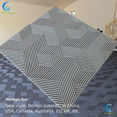 Carreaux de sol de garage résistant au feu, faciles à installer 15,75 x 15,75 pouces 3D Cube Noir 0,7 pouces d'épaisseur